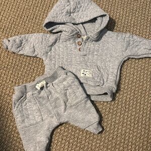 Gray Quilted Baby Hoodie and Pants Set